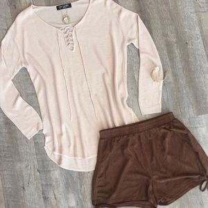 Lace Up Tie Knit Long Sleeve Sweater Top